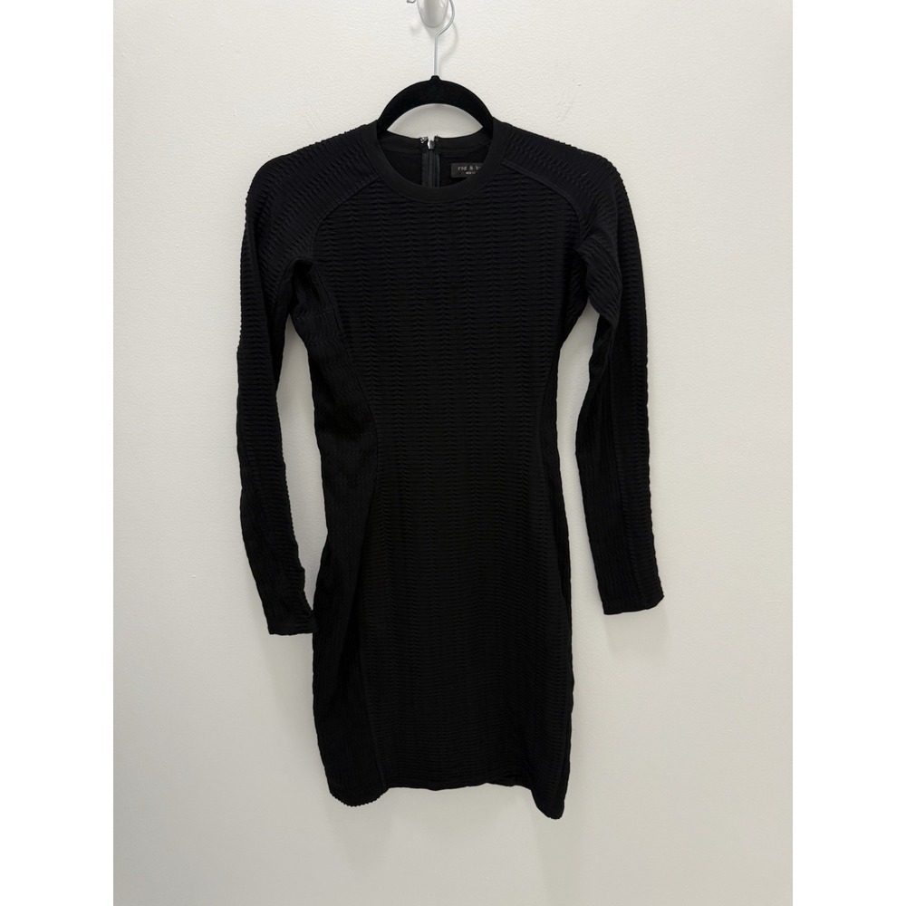 Rag & Bone Black Textured Bodycon Dress Long Sleeve Stretch Mini Womens XS